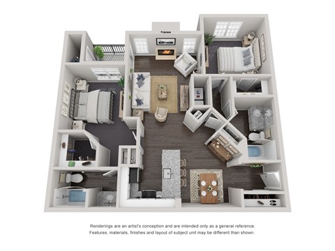 2 Bed 2 Bath Floor Plan | 1,150 Sq. Ft. 2 Bed 2 Bath Floor Plan | 1,150 Sq. Ft. at Willowest in Lindbergh, Atlanta